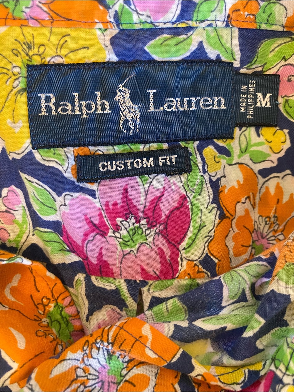 Ralph Lauren PREPPY Floral Short-Sleeve Button-Down Shirt Navy Yellow - Picture 9 of 11